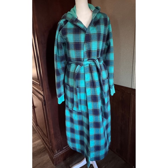 Lands End Serious Sweats Hooded Plaid Robe Belted Cozy Loungewear Size S - Picture 2 of 14